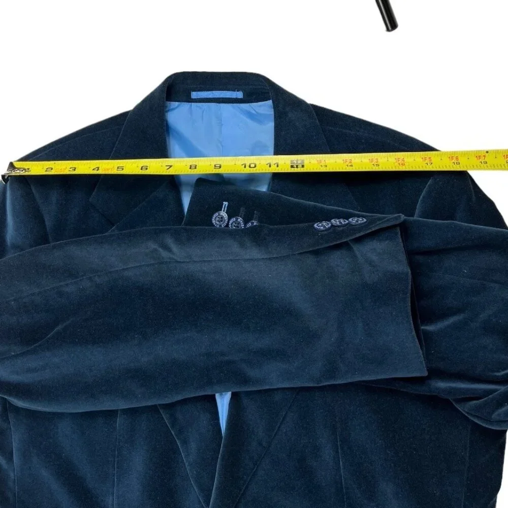 Dragonfly Mens Blue Velvet Velour Smoking Jacket Blazer Dress Coat Size Medium